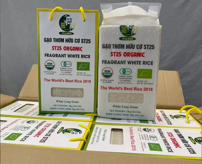 Gạo ST25 Ông Cua Organic đóng gói 2kg2