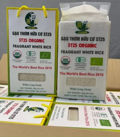 Gạo ST25 Ông Cua Organic đóng gói 2kg