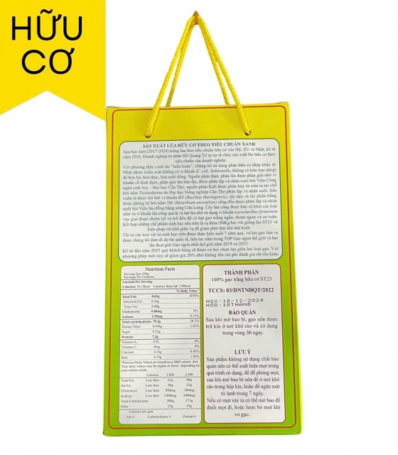 Gạo ST25 Ông Cua Organic đóng gói 2kg