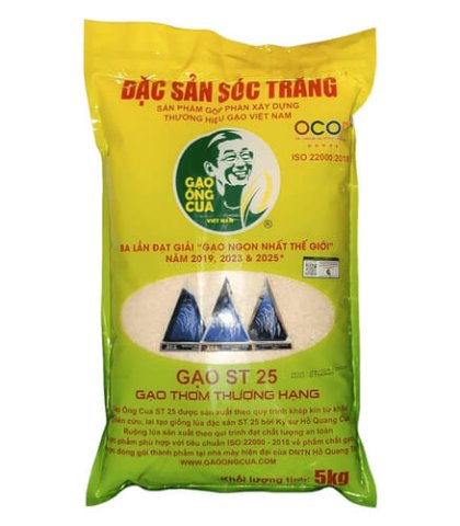 Gạo ngon ST25 Ông Cua đóng gói 5kg