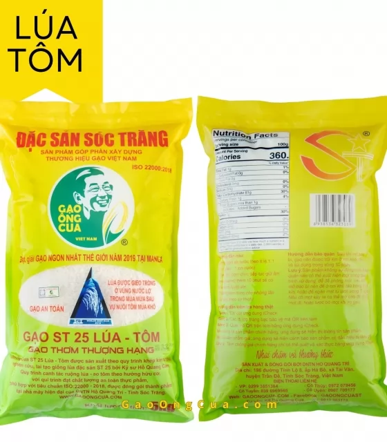 Gạo ngon ST25 Ông Cua Lúa Tôm đóng gói 5kg